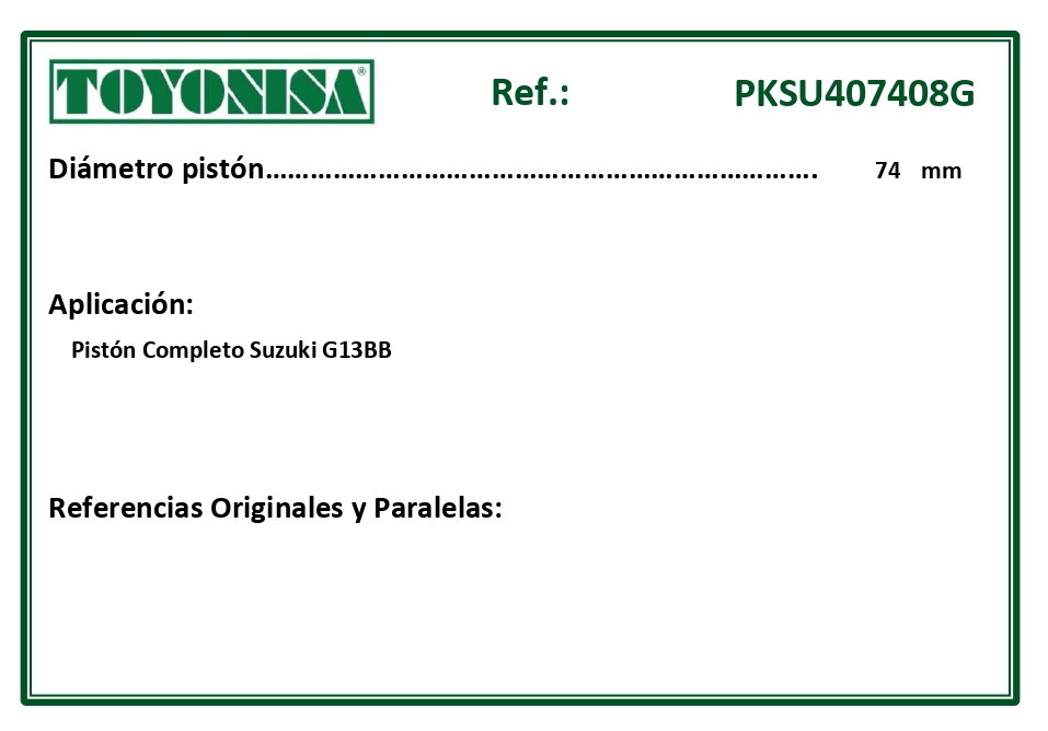 EQUIVALENCIAS ORIGINALES Y PARALELAS PISTONES
