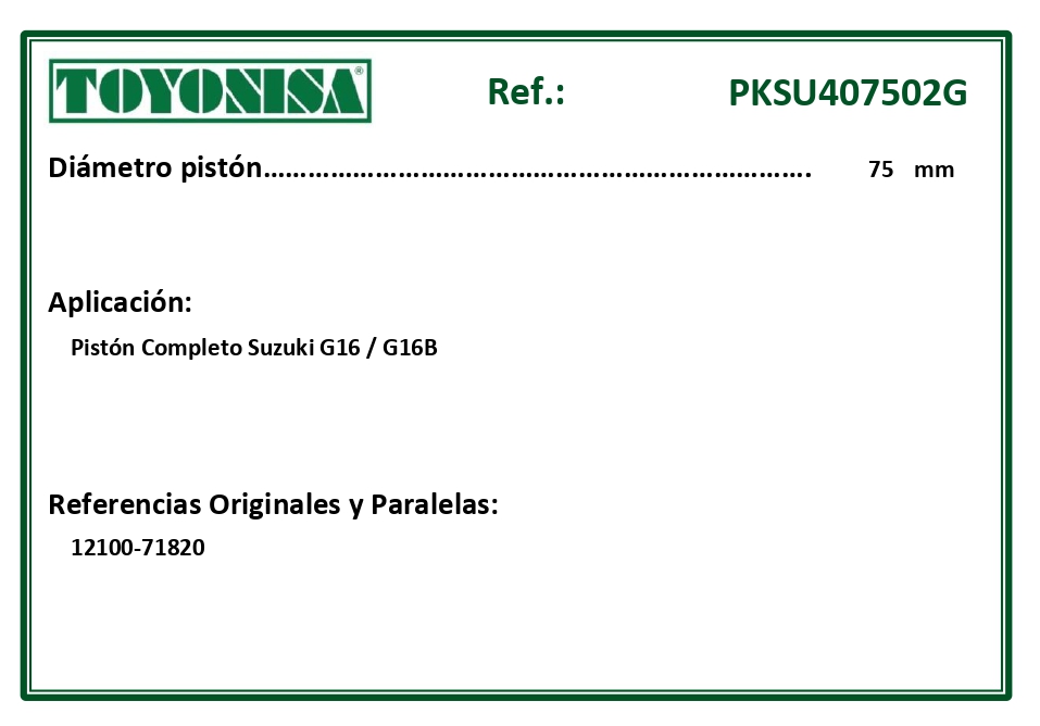 EQUIVALENCIAS ORIGINALES Y PARALELAS PISTONES
