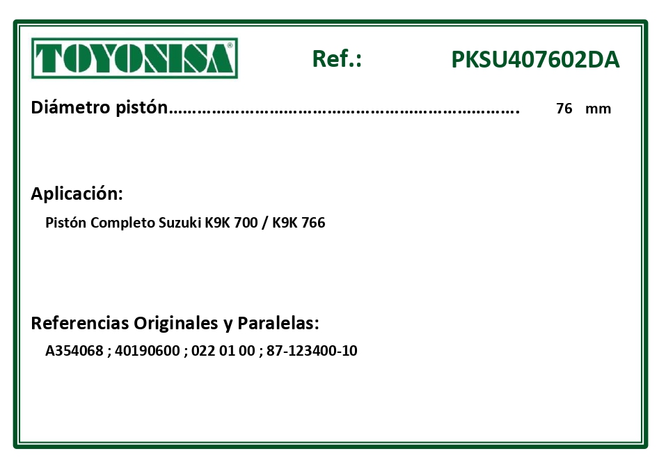 EQUIVALENCIAS ORIGINALES Y PARALELAS PISTONES