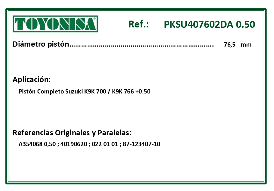 EQUIVALENCIAS ORIGINALES Y PARALELAS PISTONES
