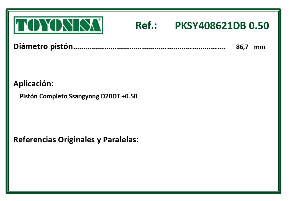 EQUIVALENCIAS ORIGINALES Y PARALELAS PISTONES