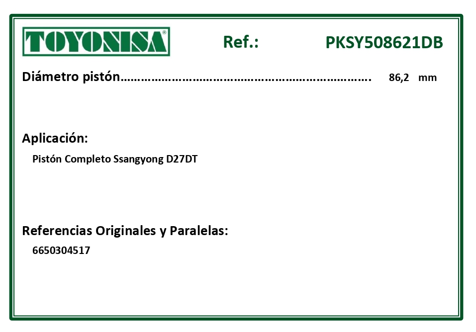 EQUIVALENCIAS ORIGINALES Y PARALELAS PISTONES