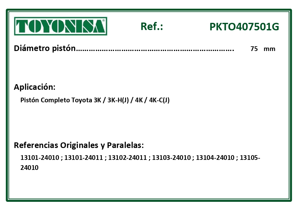EQUIVALENCIAS ORIGINALES Y PARALELAS PISTONES