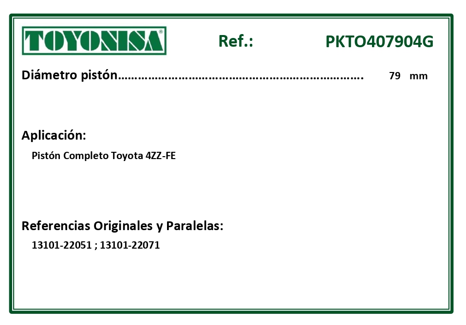 EQUIVALENCIAS ORIGINALES Y PARALELAS PISTONES
