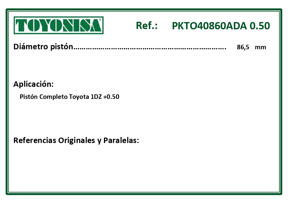 EQUIVALENCIAS ORIGINALES Y PARALELAS PISTONES