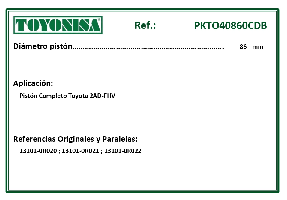 EQUIVALENCIAS ORIGINALES Y PARALELAS PISTONES