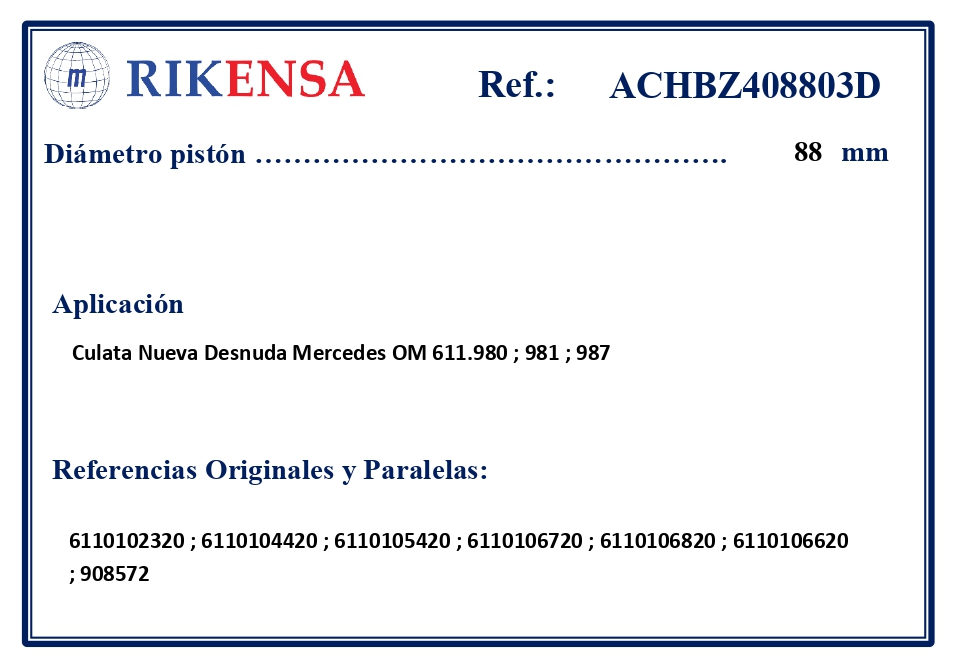 EQUIVALENCIAS ORIGINALES Y PARALELAS CULATAS