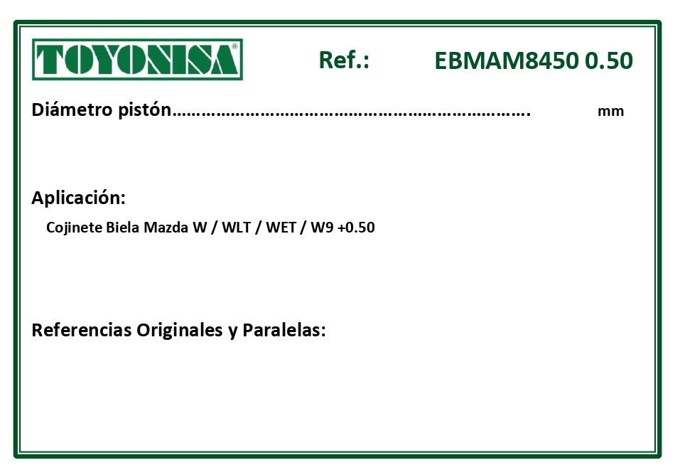 EQUIVALENCIAS ORIGINALES Y PARALELAS COJINETES