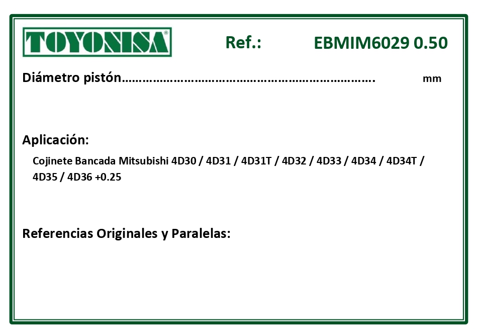 EQUIVALENCIAS ORIGINALES Y PARALELAS COJINETES