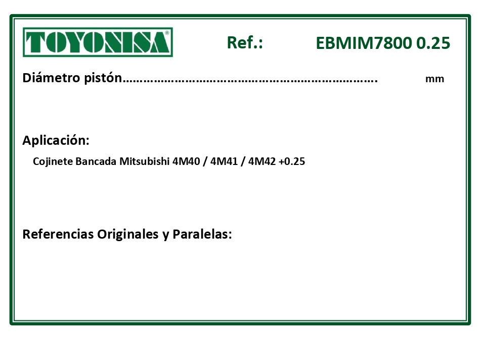 EQUIVALENCIAS ORIGINALES Y PARALELAS COJINETES