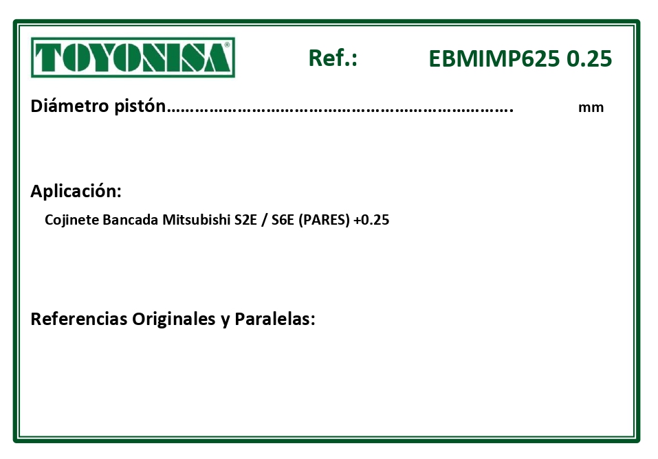 EQUIVALENCIAS ORIGINALES Y PARALELAS COJINETES