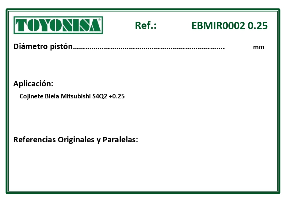 EQUIVALENCIAS ORIGINALES Y PARALELAS COJINETES