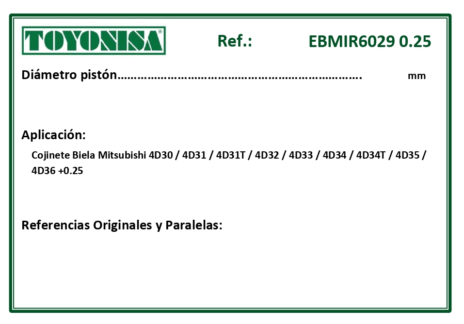 EQUIVALENCIAS ORIGINALES Y PARALELAS COJINETES