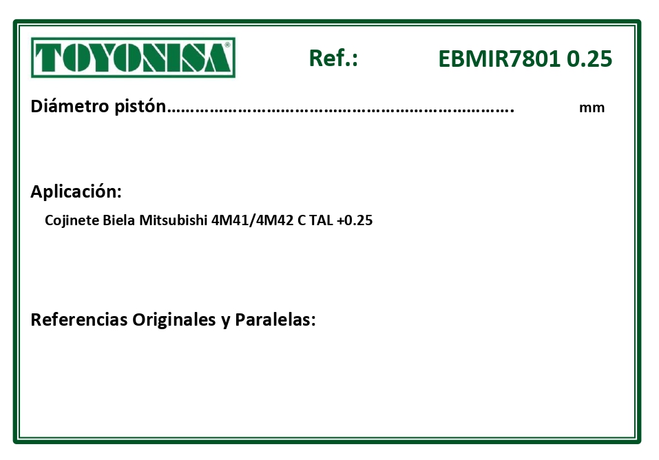 EQUIVALENCIAS ORIGINALES Y PARALELAS COJINETES