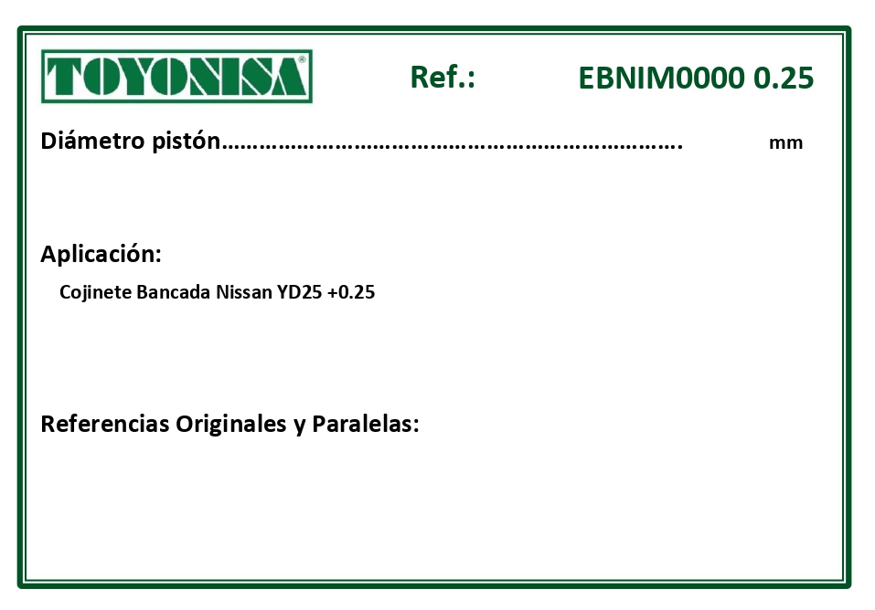 EQUIVALENCIAS ORIGINALES Y PARALELAS COJINETES