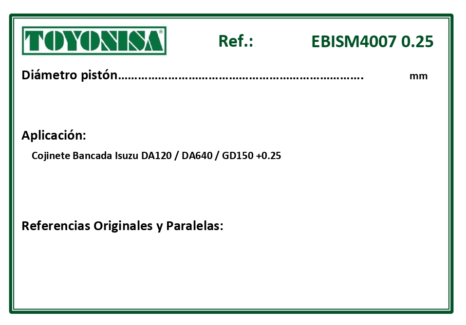 EQUIVALENCIAS ORIGINALES Y PARALELAS COJINETES