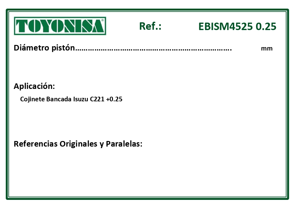 EQUIVALENCIAS ORIGINALES Y PARALELAS COJINETES
