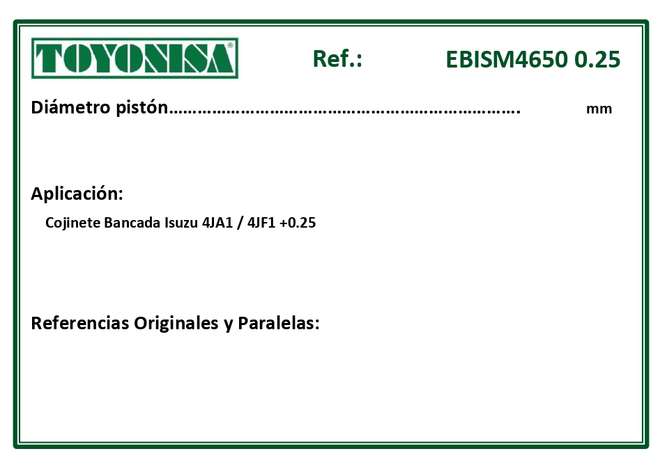 EQUIVALENCIAS ORIGINALES Y PARALELAS COJINETES