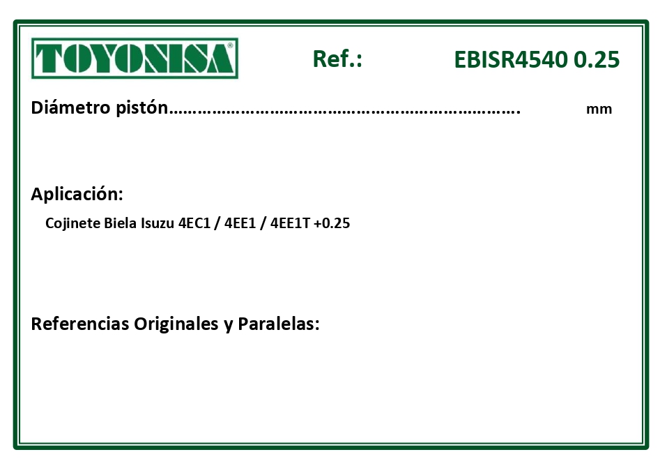 EQUIVALENCIAS ORIGINALES Y PARALELAS COJINETES