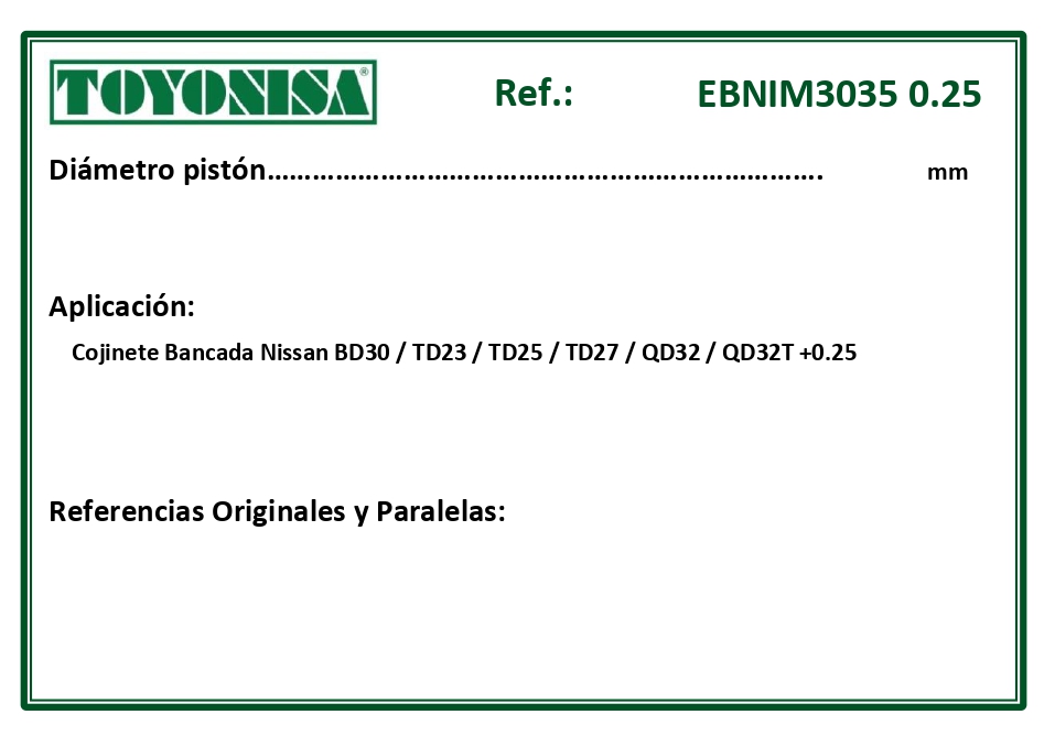 EQUIVALENCIAS ORIGINALES Y PARALELAS COJINETES