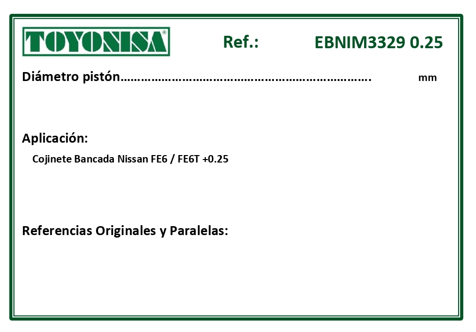 EQUIVALENCIAS ORIGINALES Y PARALELAS COJINETES