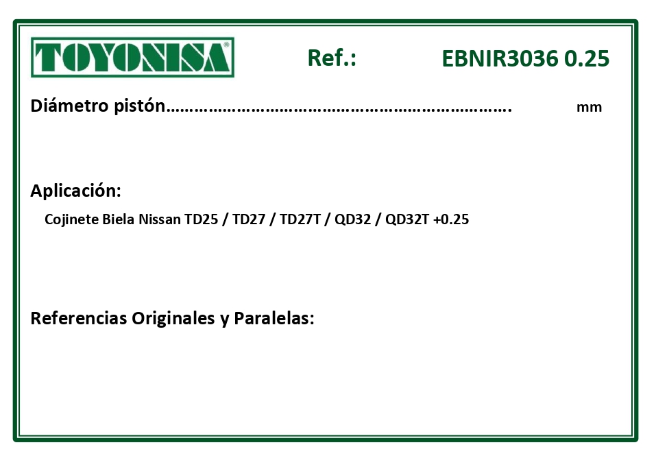 EQUIVALENCIAS ORIGINALES Y PARALELAS COJINETES