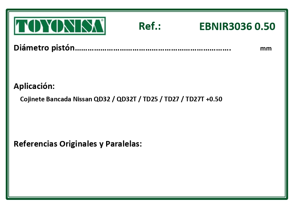 EQUIVALENCIAS ORIGINALES Y PARALELAS COJINETES