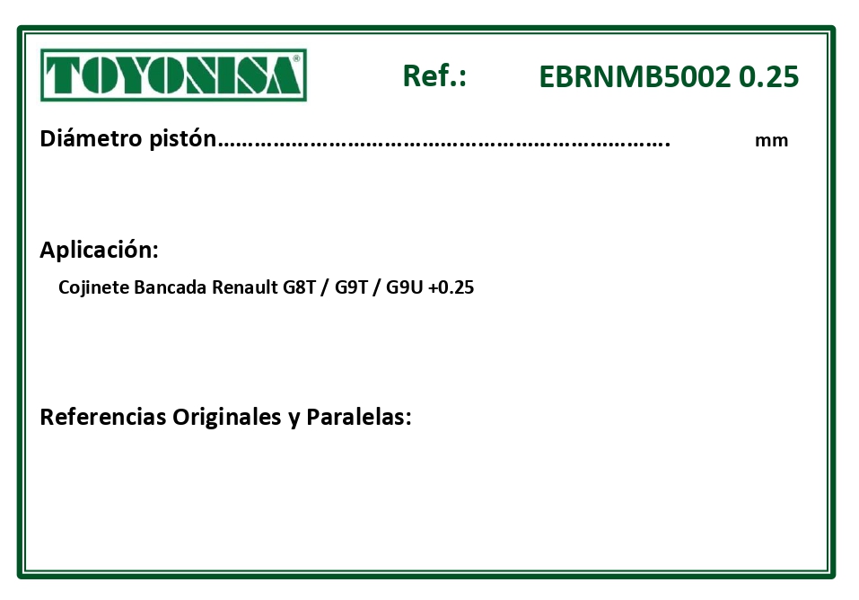 EQUIVALENCIAS ORIGINALES Y PARALELAS COJINETES