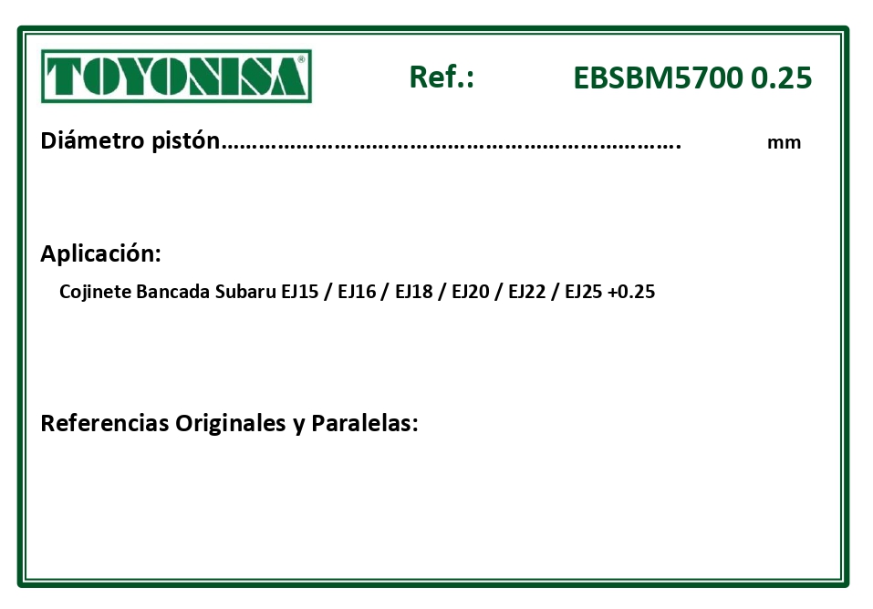 EQUIVALENCIAS ORIGINALES Y PARALELAS COJINETES