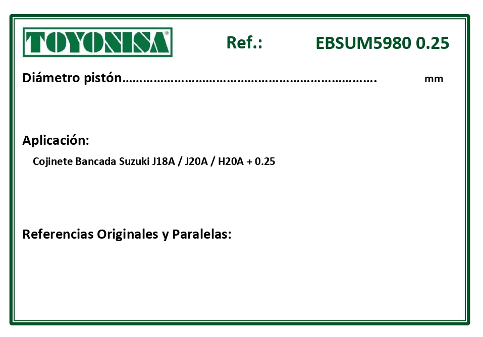 EQUIVALENCIAS ORIGINALES Y PARALELAS COJINETES