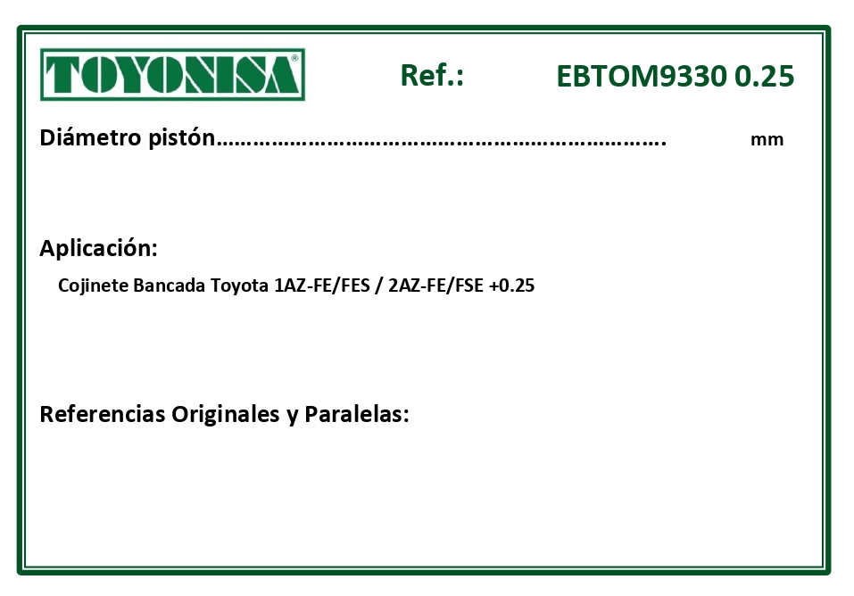 EQUIVALENCIAS ORIGINALES Y PARALELAS COJINETES