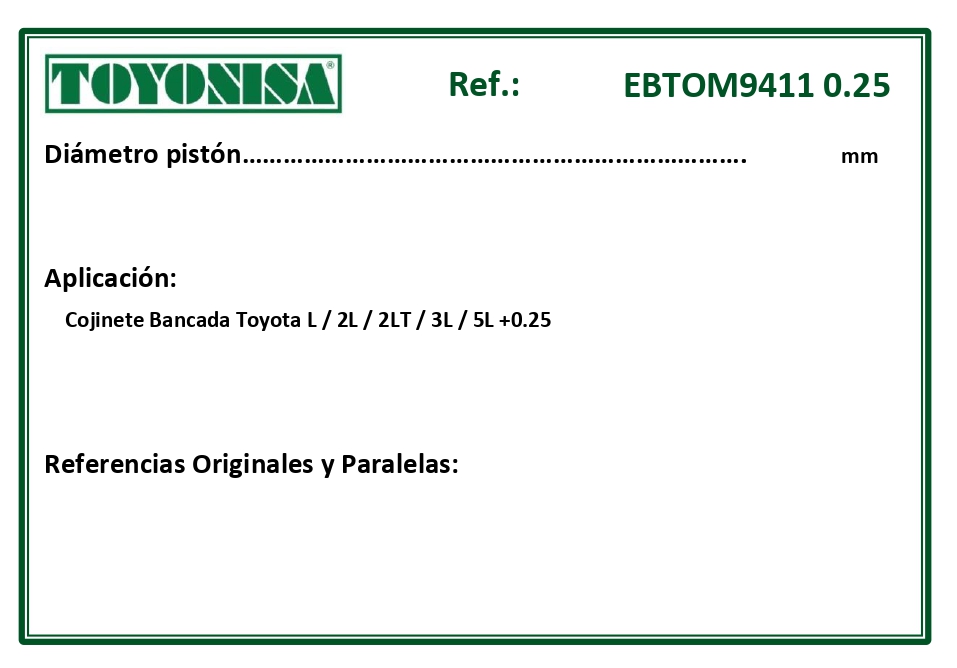 EQUIVALENCIAS ORIGINALES Y PARALELAS COJINETES