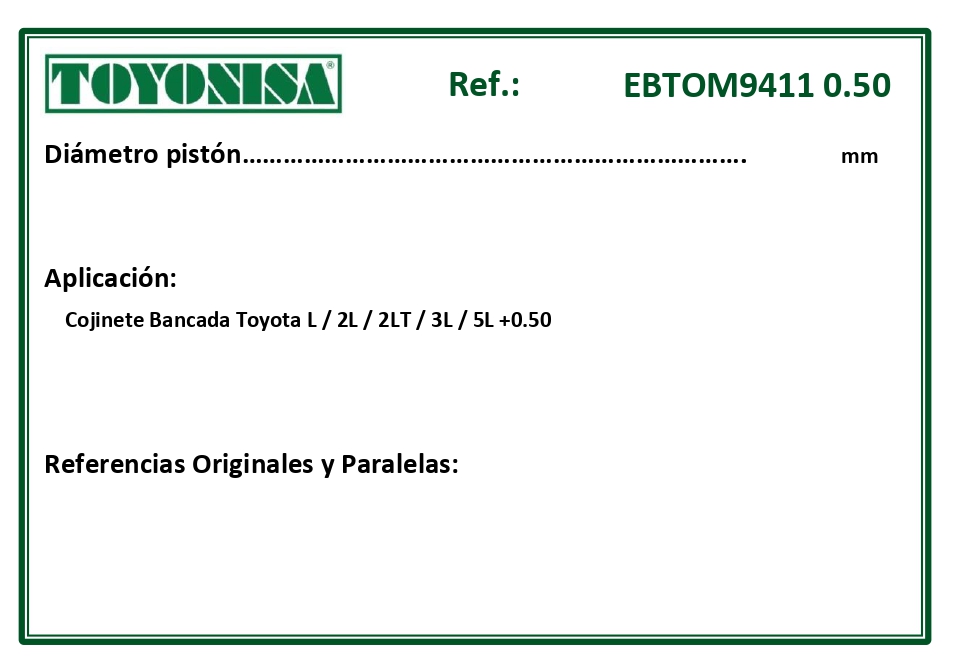 EQUIVALENCIAS ORIGINALES Y PARALELAS COJINETES