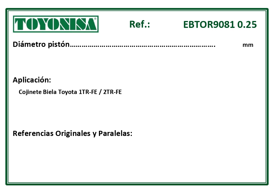 EQUIVALENCIAS ORIGINALES Y PARALELAS COJINETES