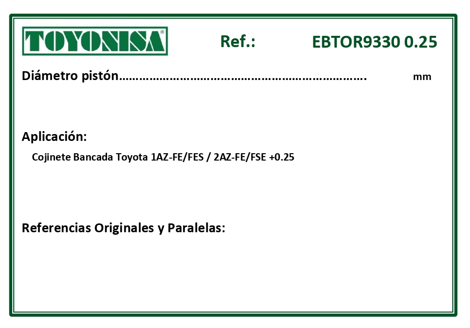 EQUIVALENCIAS ORIGINALES Y PARALELAS COJINETES