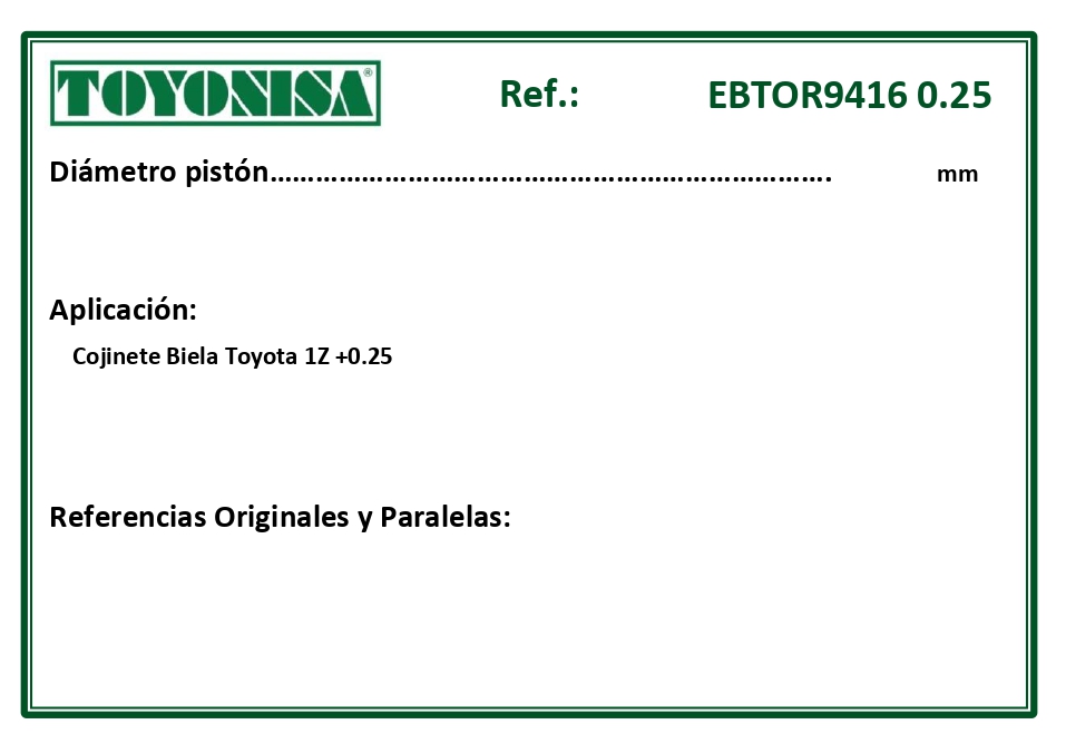 EQUIVALENCIAS ORIGINALES Y PARALELAS COJINETES