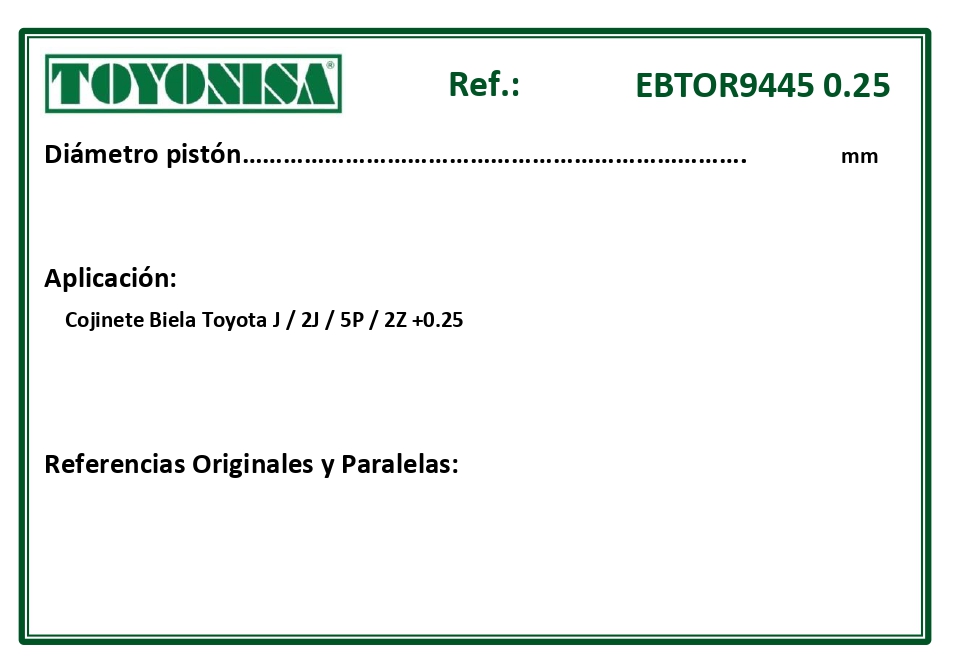 EQUIVALENCIAS ORIGINALES Y PARALELAS COJINETES