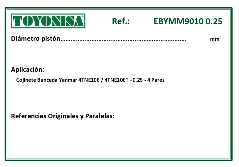 EQUIVALENCIAS ORIGINALES Y PARALELAS COJINETES