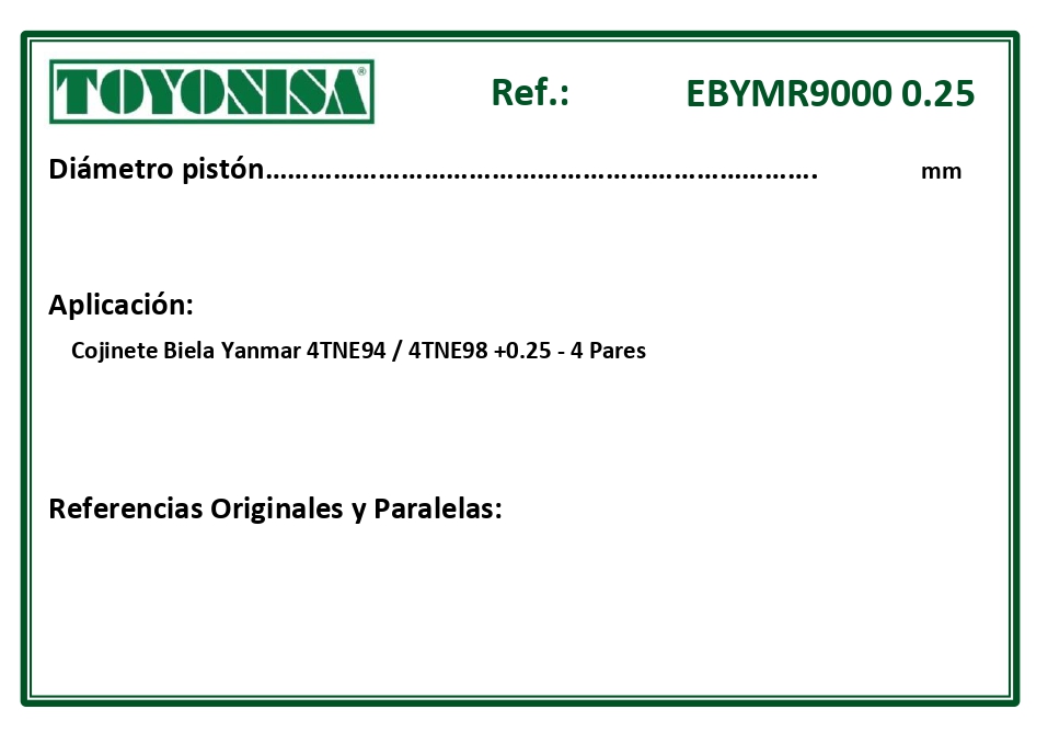 EQUIVALENCIAS ORIGINALES Y PARALELAS COJINETES