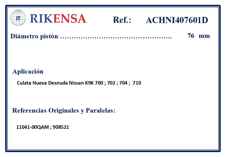 EQUIVALENCIAS ORIGINALES Y PARALELAS CULATAS