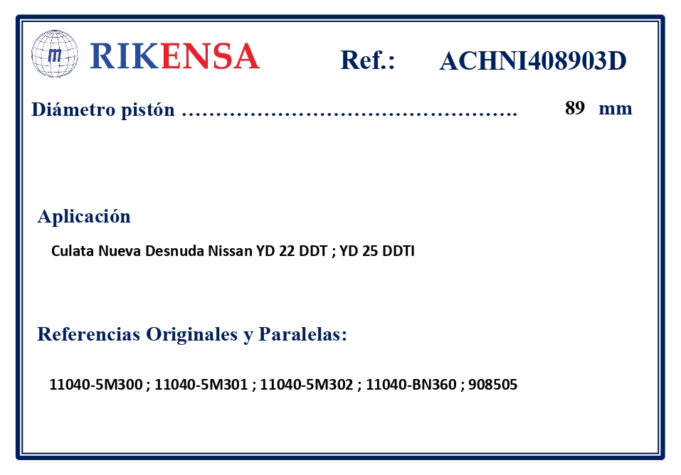 EQUIVALENCIAS ORIGINALES Y PARALELAS CULATAS