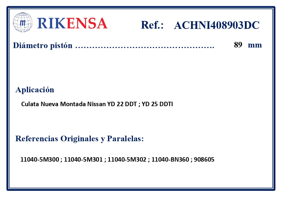 EQUIVALENCIAS ORIGINALES Y PARALELAS CULATAS