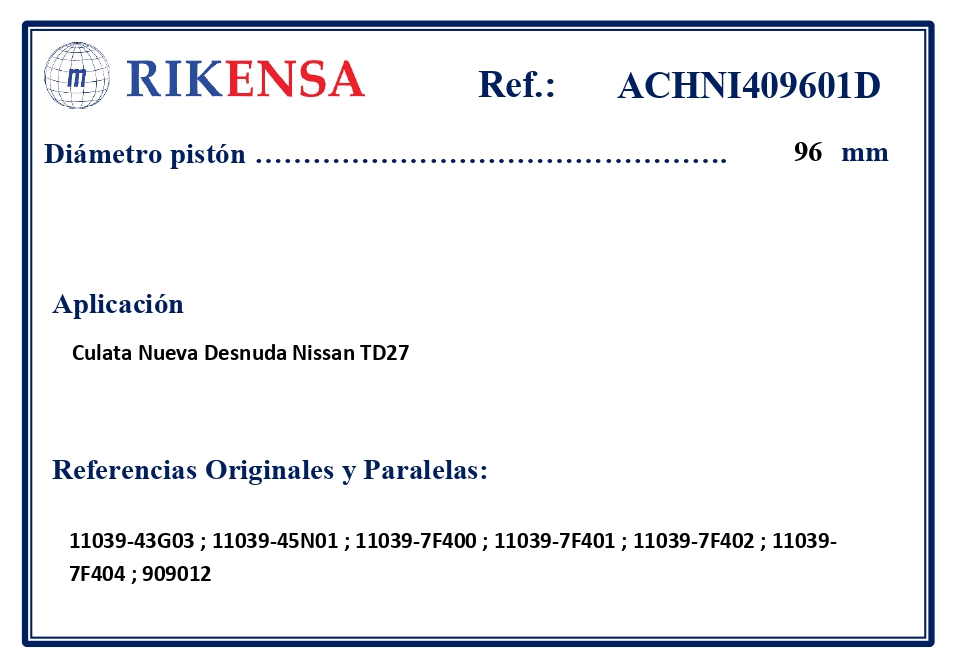 EQUIVALENCIAS ORIGINALES Y PARALELAS CULATAS