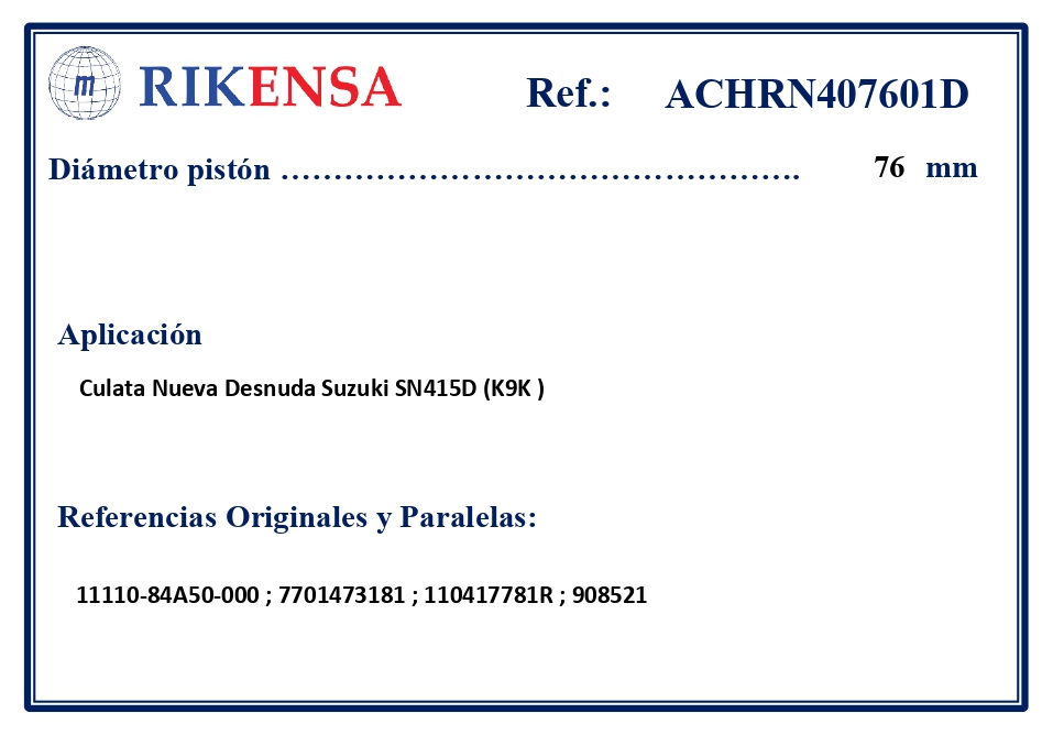 EQUIVALENCIAS ORIGINALES Y PARALELAS CULATAS
