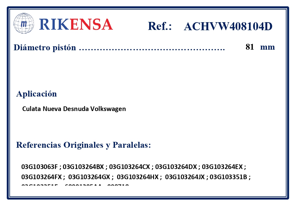 EQUIVALENCIAS ORIGINALES Y PARALELAS CULATAS