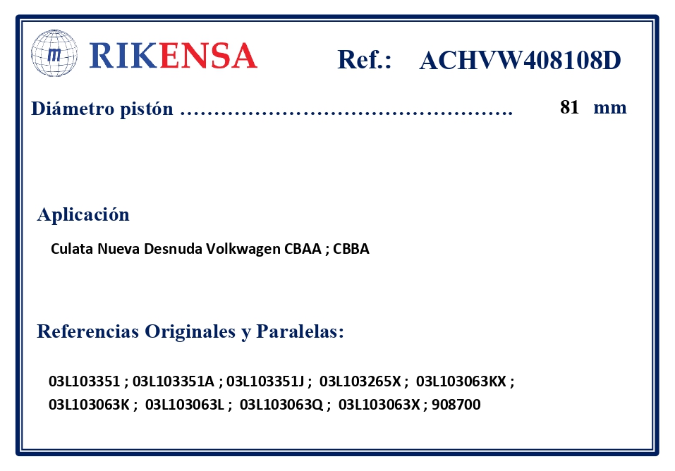EQUIVALENCIAS ORIGINALES Y PARALELAS CULATAS