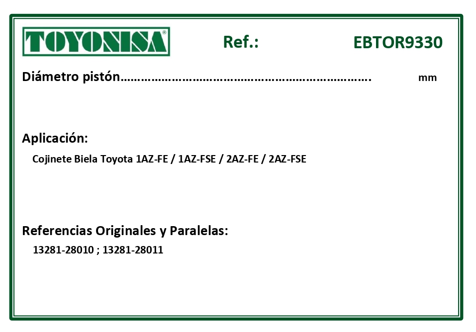 EQUIVALENCIAS ORIGINALES Y PARALELAS COJINETES