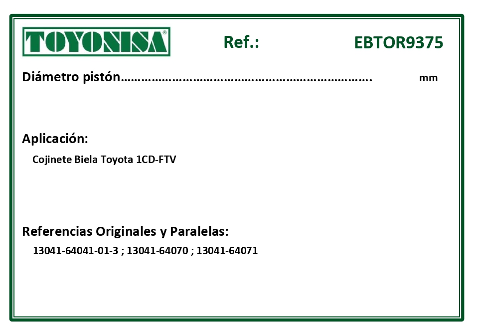 EQUIVALENCIAS ORIGINALES Y PARALELAS COJINETES
