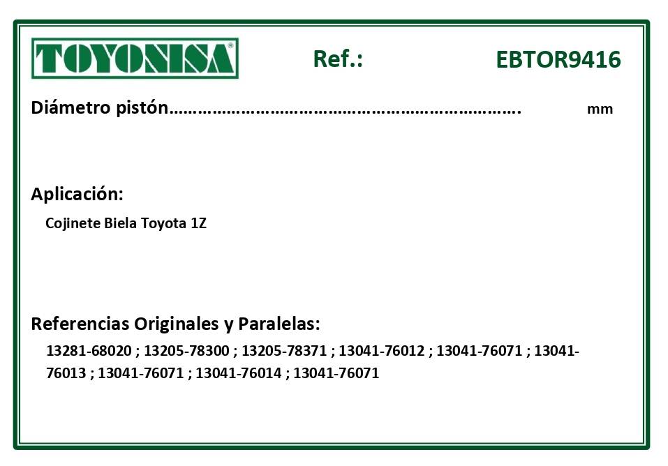 EQUIVALENCIAS ORIGINALES Y PARALELAS COJINETES