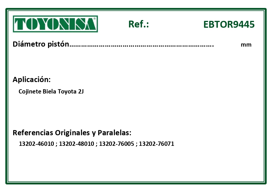 EQUIVALENCIAS ORIGINALES Y PARALELAS COJINETES